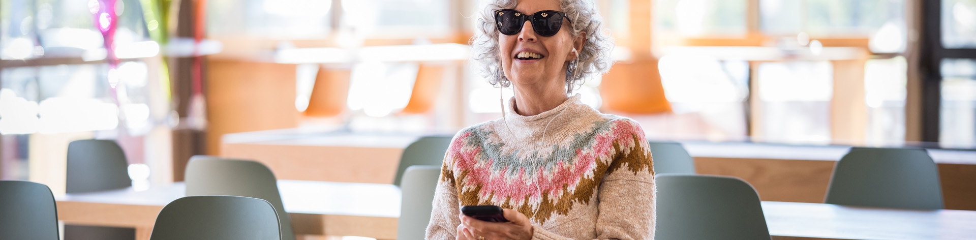 Low Vision woman using NFB Newsline®